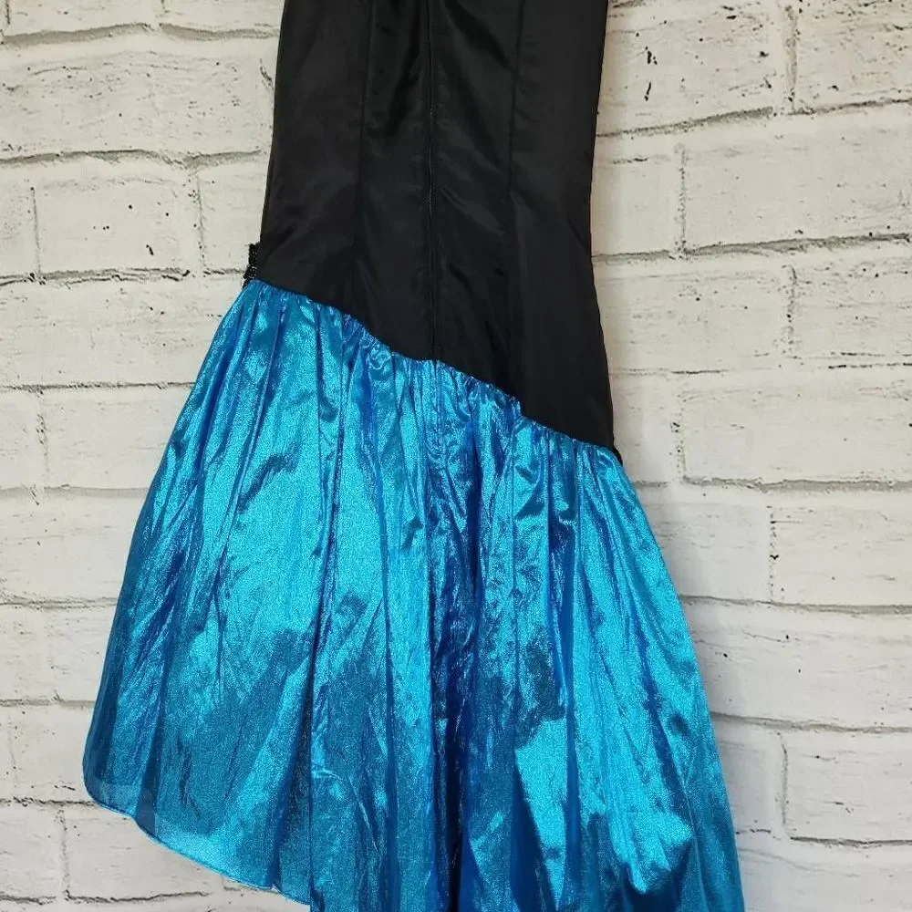 Jessica McClintock Gunne Sax Womens Vintage Blue Sequined Black Dress Size 5